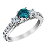 Three Stone White and Blue Diamond Ring 1.33 Carat (ctw) in 14K White Gold