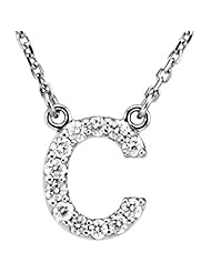 14K White Gold Diamond Initial Necklace "C" -- LIFETIME WARRANTY