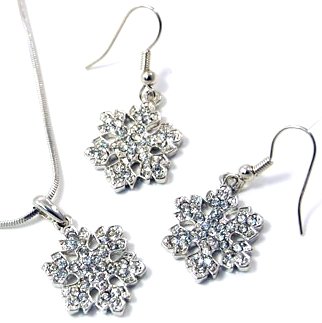 Beautiful Small Snowflake Crystal Pendant/necklace and Dangle Earring Set