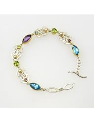 Michou Sterling Silver .925 and Vermeil, Blue Topaz, Amethyst, Peridot, and Pearl Bracelet