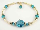Blue Zircon - December Birthstone Gold Filled Swarovski Crystal Handmade Beaded Bracelets