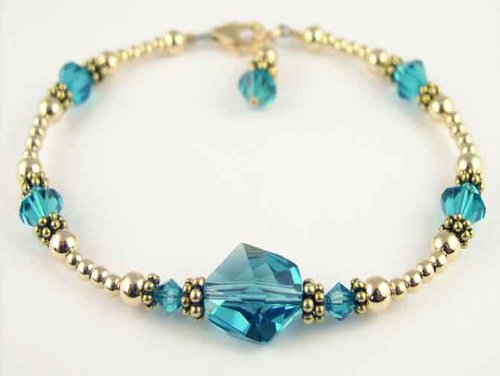 2 Piece Bracelet & Earring SET: Blue Zircon - December Birthstone Gold Filled Swarovski Crystal Handmade Beaded Bracelets