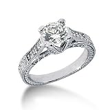 0.75 Ct Diamond Engagement Ring Round Cut Antique Style 14k White Gold SI3 H