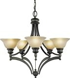 Murray Feiss F1942 5ORB Pub Five-Light Chandelier in Oil Rubbed Bronze with five Frosted Amber Glass Shades
