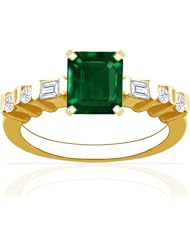 18K Yellow Gold Emerald Cut Emerald Ring With Sidestones (GIA Certificate)