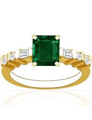 14K Yellow Gold Emerald Cut Emerald Ring With Sidestones (GIA Certificate)