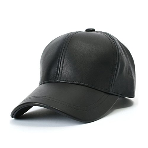 Zeroyoyo Adjustable Unisex Sporty Casual Hat Black Faux Leather Baseball Cap