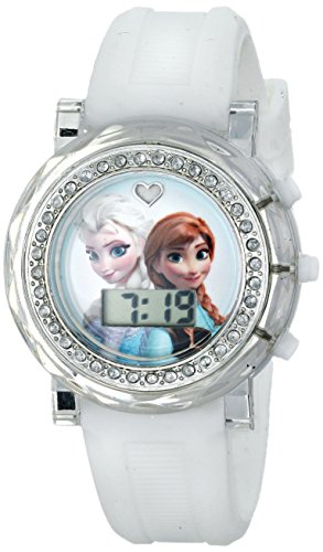 Disney Kids  FZN3579 Frozen Anna and Elsa Rhinestone-Accented Watch with White Rubber Band