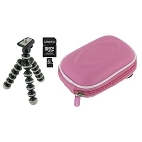 rooCASE 3n1 EVA Hard Shell Memory Foam (Pink) Case / Kingston 4GB Micro SD Memory Card / Flexible Tripod for Kodak Zx3 PlaySport Camcorder
