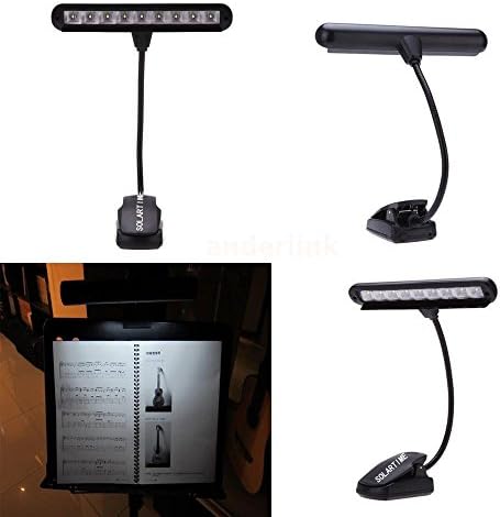 Solartime Reading Light Clip On Book LED Lamp for Music Stand - Lumiens L9 - Brightest Fully Adjustable 9 Bulb and 1 Arm with Free AC Adapter, Rechargeble Battery and USB Cable Included - Cordless and Portable for Mixing, Orchestra, Work, Craft, Table, Travel and Desk - Read Books and Music Score Sheets - Best lights at Night for Bed Headboard!