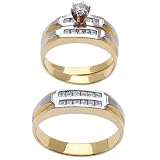 14K Two Tone Yellow and White Gold Diamond Trios Wedding Band