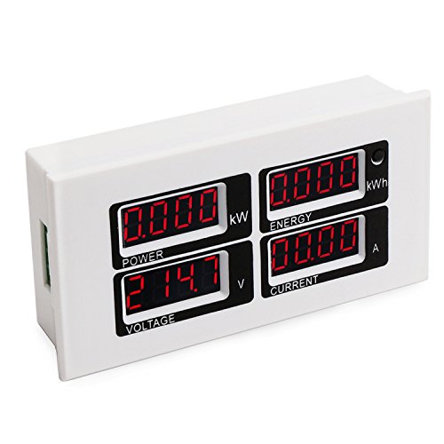 DROK Digital Multimeter AC Voltage Amperage Power Energy 4in1 Meter 80-260V 100A Volts Amps Testing Gauge 22kW 9999kWh Power Energy Monitor Red Digital Tube Display