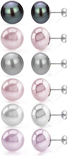 Queen Jewelers Sterling Silver 5mm Freshwater Pearl Stud Earrings - Set of 6