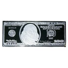 2008 $100 Franklin Bill .999 Silver Proof 1 Ounce Art Bar