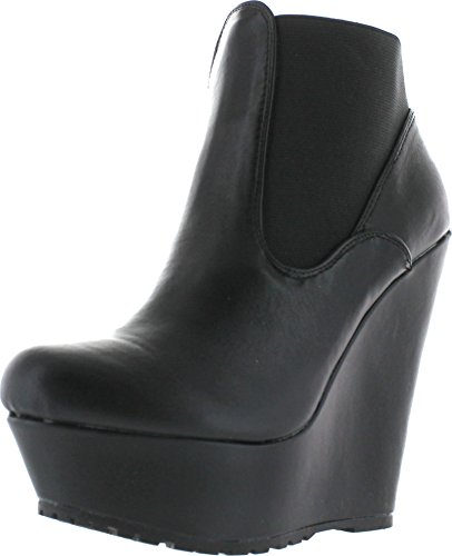 Bamboo Booth-28L Women's Platform Wedge Heel Elastic Chelsea Style Ankle Booties