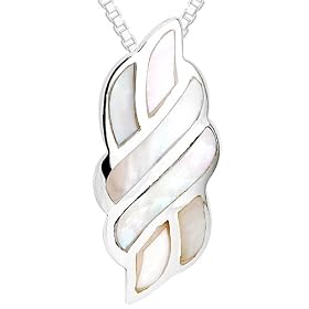 White Mother of Pearl Pendant Necklace Sterling Silver by Mother of Pearl