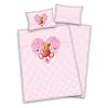 Wende- Kinderbettwäsche Carola Teddy rosa karriert Linon 100 x 135 cm