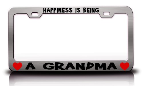 HAPPINESS IS BEING A GRANDMA Careers Professions License Plate Frame Tag Holder Chrome