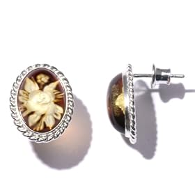 Certified Genuine Baltic Amber and Sterling Silver Oval Flower Filigree Earrings by 