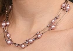 Swarovski Pearl & Swarovski Crystal Necklace, 3-strand, 17" length - Powder Rose / Pink (Grace)