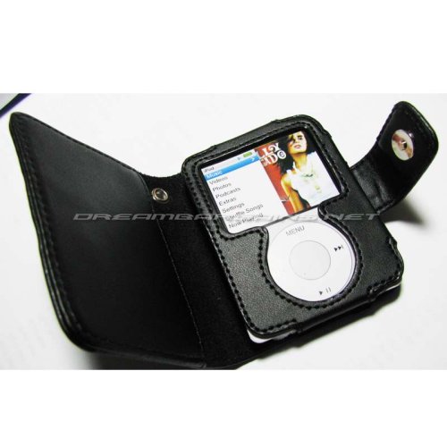 DreamBargains Premium Black Leather Wallet Case for iPod Nano Video(3rd Gen) + Protective Screen Film