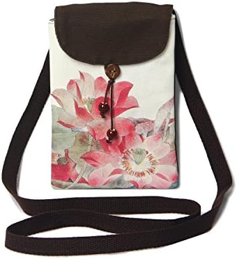 CreativeStorage Small Chinese Vintage Style Handmade Canvas Imprinting Red Lotus Cross Body Purse Bag