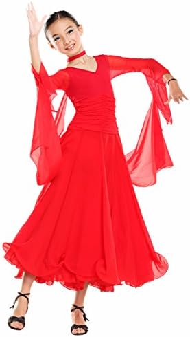 FERE8890 Girl's Dancewear Competition Ballroom Modern Dancing Latin Practice Dress Red L