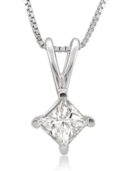 14k White Gold Princess-cut Diamond Solitaire Necklace (1/2 cttw, J-K, I2)