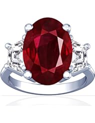 18K White Gold Oval Cut Ruby Three Stone Ring