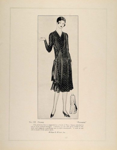 1926 Print Art Deco Fashion Couture Sash Dress Premet - Original Print