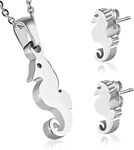 Sea Horse Stainless Steel Set of Earrings and Pendant