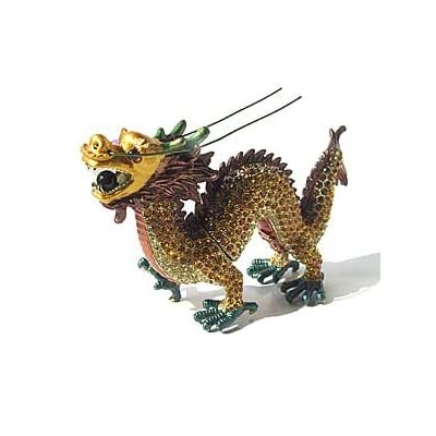 Chinese Dragon Box Swarovski Crystals 24K Gold Jewelry, Trinket or Pill Box