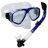 41siMwbZl4L. SL160  Snorkeling Scuba Dive DRY Snorkel PURGE Mask Gear Set, Trans. Blue