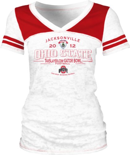 NCAA Women's Ohio State Buckeyes 2012 Gator Bowl Jr Burnout V-Neck (White/Red, Small)