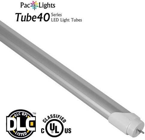 PacLights Tube40 T8 48'' 4ft LED Tube Light Bulb 18-watt, Warm White, Clear Cover, UL Listed, 45w Fluorescent Equivalent Replacement (1860 lumens)