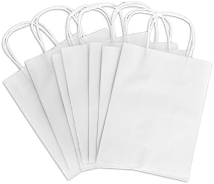 Top Bloom Kraft Paper Bags, Pack of 110, 65 lb. Food Grade Stock with Twisted Twine Handles | 8" x 4.75" x 10" Size, for Gifts, Groceries, Crafts, Party Favors | White