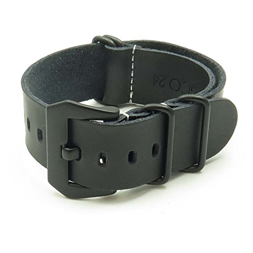 StrapsCo Leather G10 Nato Zulu Watch Strap w/ Black Pre-V Buckle