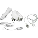 4 in 1 Bundle : Brand New Combo of Retractable USB Data Cable + Home Charger Adapter + Car Charger Adapter and 3.5mm Stereo Music HeadPhones for Apple iPod Shuffle 1st Generation