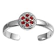 Sterling Silver Fashion Toe Ring - Floral with Garnet CZ - 2mm Band Width