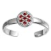 Sterling Silver Fashion Toe Ring - Floral with Garnet CZ - 2mm Band Width