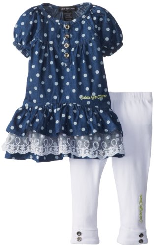 Calvin Klein Girls 2-6X Printed Denim Set with Leggings