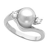 14K Gold Akoya Cultured Pearl and Diamond Ring - 7.00mm