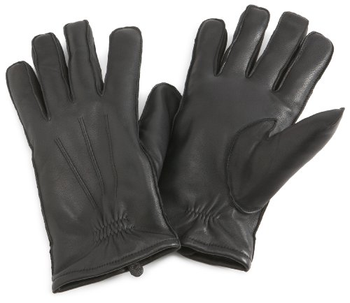 Isotoner Men's Isotoner Leather Glove With Gathered Wrist With Micro Terry Lining