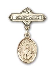 Gold Filled Baby Badge with Our Lady of Consolation Charm and Godchild Badge Pin