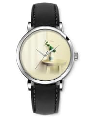 SPRAWL Aanalog Fashion Series Silver Ladies Watches of Genuine Black Leather Strap,Unique Wrist Watch for Women Girls Designed with Pot on the bench