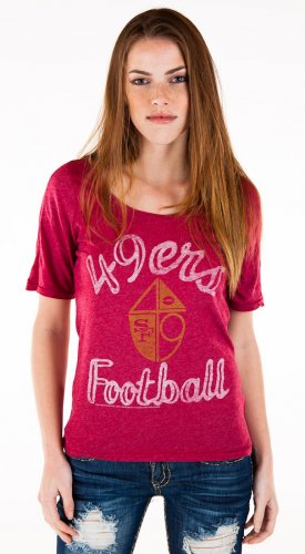 NFL Women's San Francisco 49ers Heather Vintage Thermal Sleeve Athletic Tee (Radish, Small)