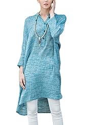 Long Sleeves Linen/Silk High-Low-Hem  Dress