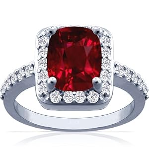 18K White Gold Cushion Cut Ruby Ring With Sidestones (GIA Certificate)