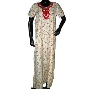 Buy Beige Red Printed Ladies Evening Dress Caftan Patio Wear India L