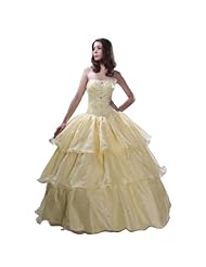 A-line Strapless Sleeveless Sequined Tiered Lace-Up Beaded Full Length  Organza/Polyester  Ball Gown Prom Dress/Quinceanera Dress 